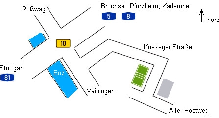 Kartenausschnitt von Vaihingen/Enz und der Anbindung an die Autobahnen